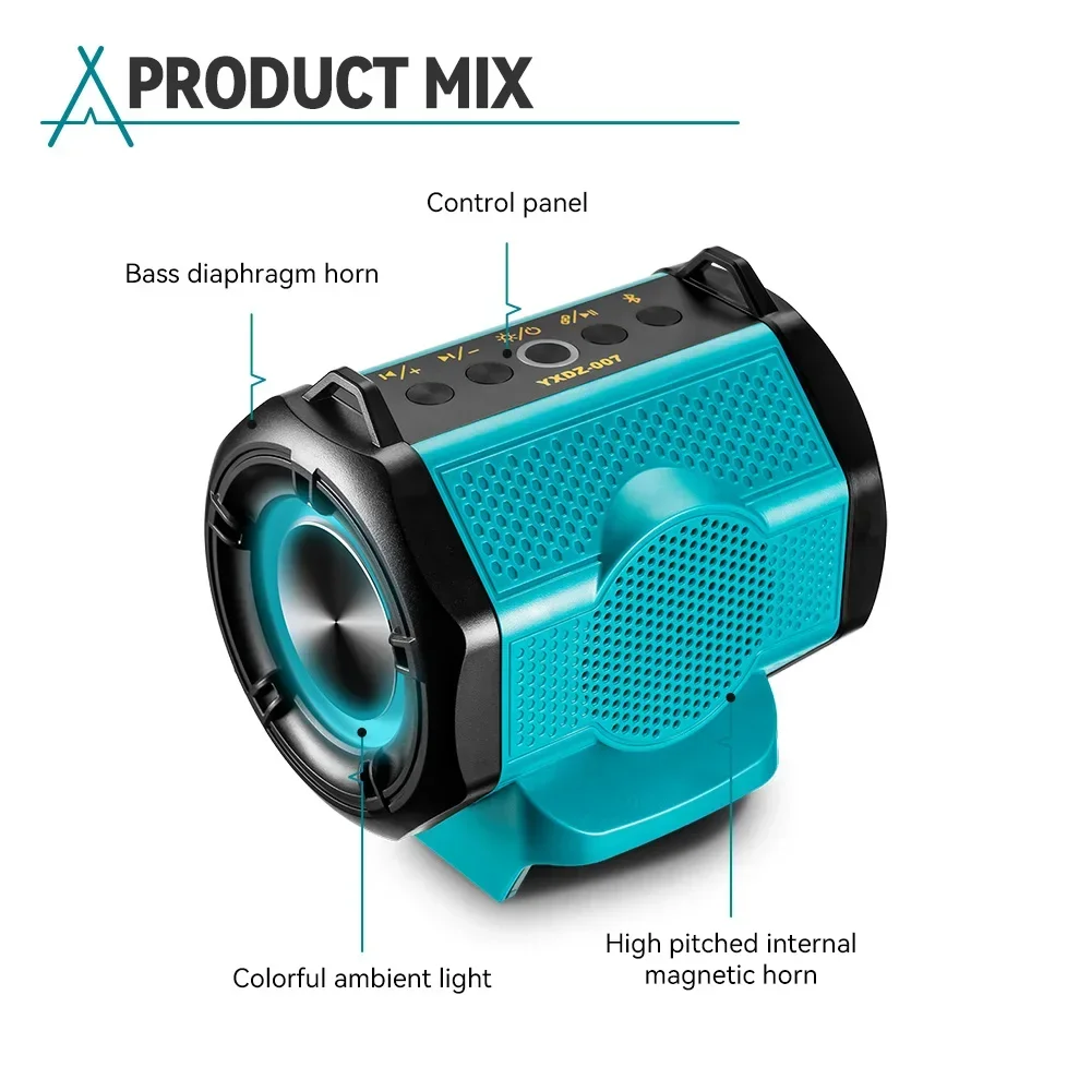 For Makita Bluetooth-compatible Speaker MT007 6D Surround Outdoor Sound Amplifierwith Shoulder Straps  For Makita 18V Battery