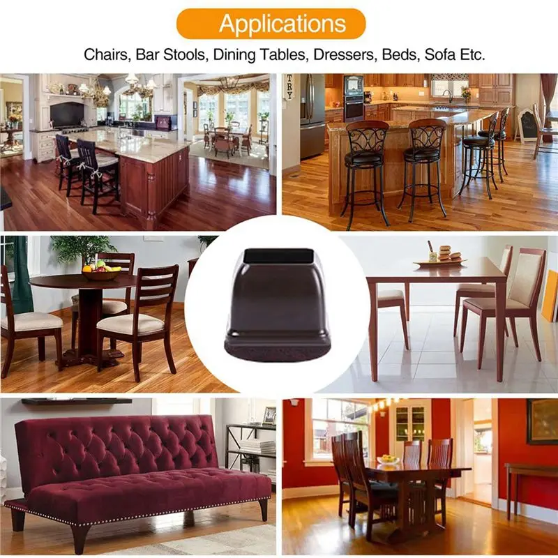 ABWR-32 Pcs Brown Silicone Chair Leg Floor Protectors, Square Chair Leg Caps With Wrapped Felt, Fit: 0.75 Inch-1.0 Inch