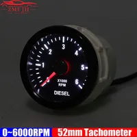 Tacómetro de 2 ""y 52MM punto de luz blanca 0-6000 RPM tacómetro eléctrico para coche diésel de 1-20 cilindros 12V personalizado