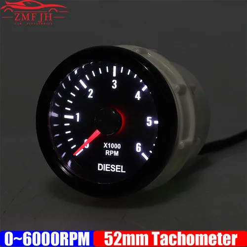 Tacómetro de 2 ""y 52MM punto de luz blanca 0-6000 RPM tacómetro eléctrico para coche diésel de 1-20 cilindros 12V personalizado