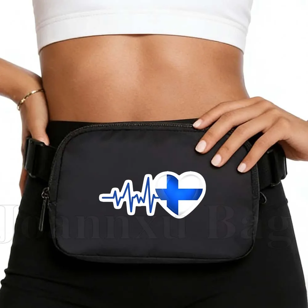 HEARTBEAT FINLAND FLAG Sport Waist Bag Running Belt Waterproof Cycling Portable Phone Gym Jogging Women Fanny Pack Wallet Pouch