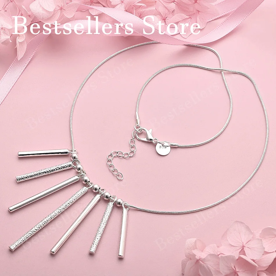 

925 Sterling Silver Delicate Frosted Polished Column Necklace - Women's Fashion Party Wedding Gift Jewelry