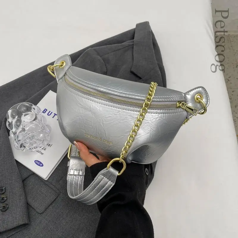 

2023 Fashion Trend Women's Waist Bags Designer Chain Strap Solid Color Luxury Crossbody Bag Lady Casual Shoulder Bag