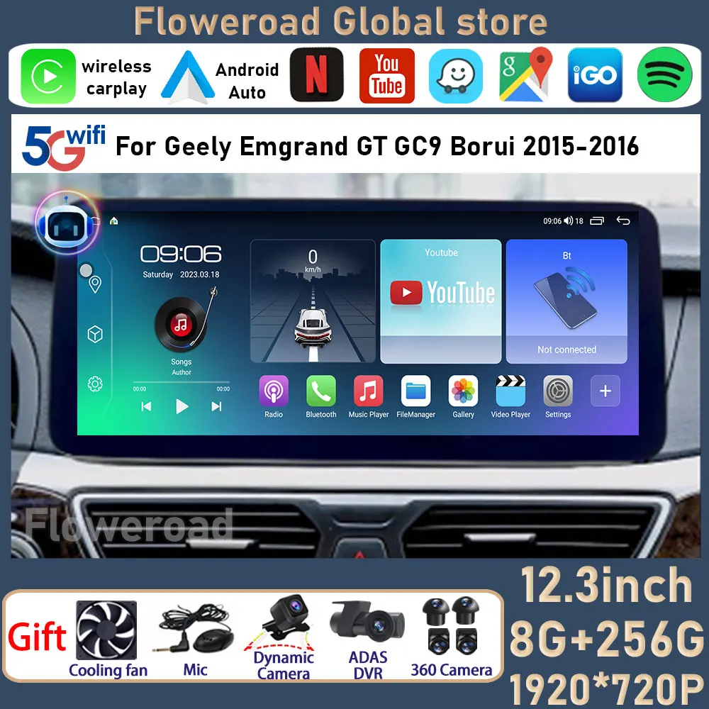 Android Auto System For Geely Emgrand GT GC9 Borui 2015 2016 DSP Car Multimedia Player Stereo Tablet Car IPS Touch Screen Stereo