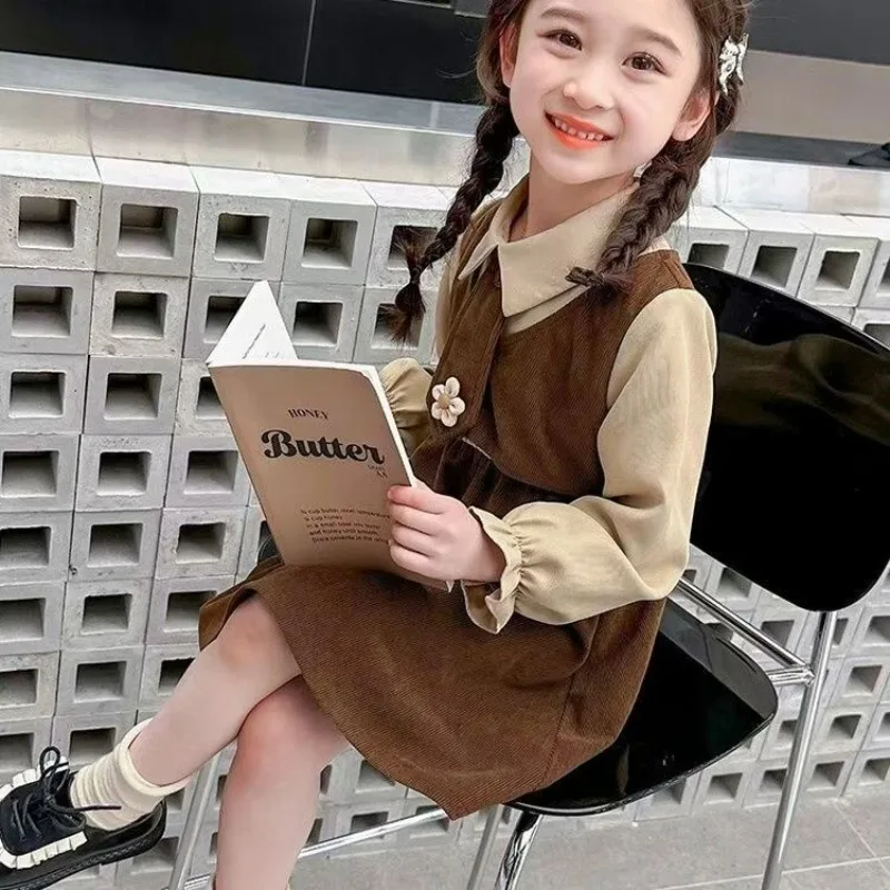 

Girls' 2025 New Arrival Sweet Pseudo Two-piece Dress - Spring/Autumn School Uniform Style Kindergarten Dress for 4-12 Years Old