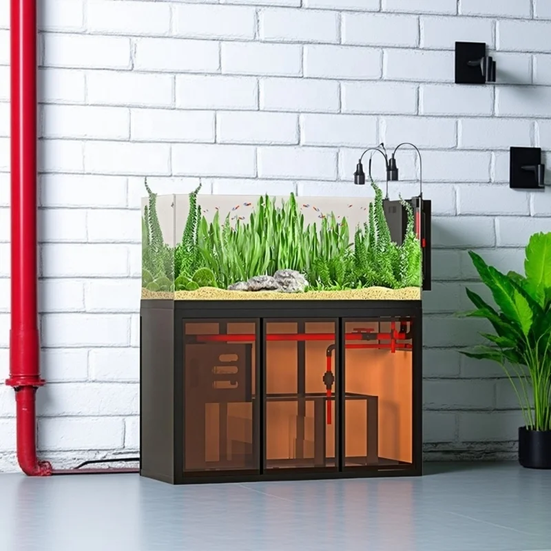 النمط الصناعي مفتوح الرؤية Aquascape حوض السمك الجانب تجاوز حوض تصفية خزان منخفض صيانة نهر تيار البيئي للأسماك