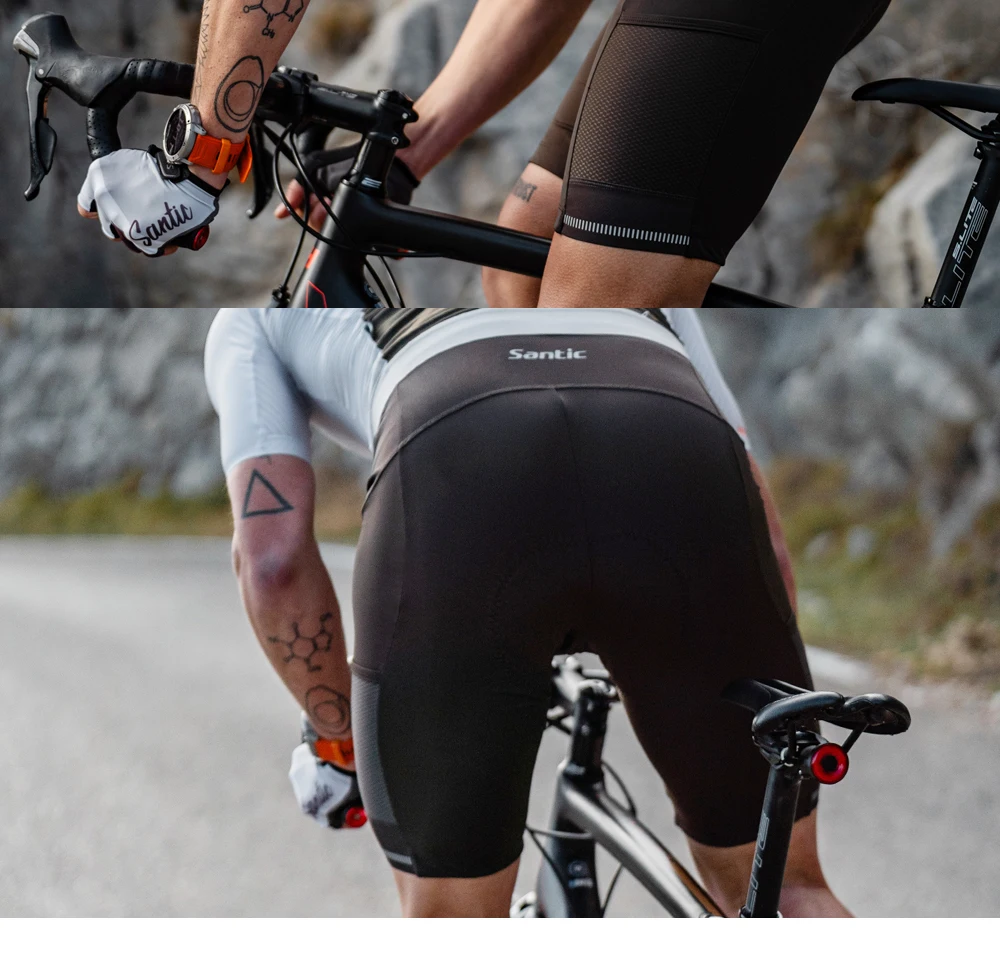 Santic Herren-Rad-Trägerhose, Sommer, atmungsaktiv, schnell trocknend, 5 Stunden stoßfest, gepolstert, für MTB/Rennradfahren, kurze Hose mit Taschen – Detail 12