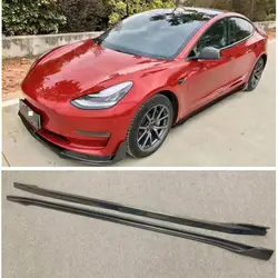 For Tesla Model 3 2019 2020 2021 2022 2023 High Quality REAL Carbon Fiber Body Side Skirt Kit Lip Spoiler