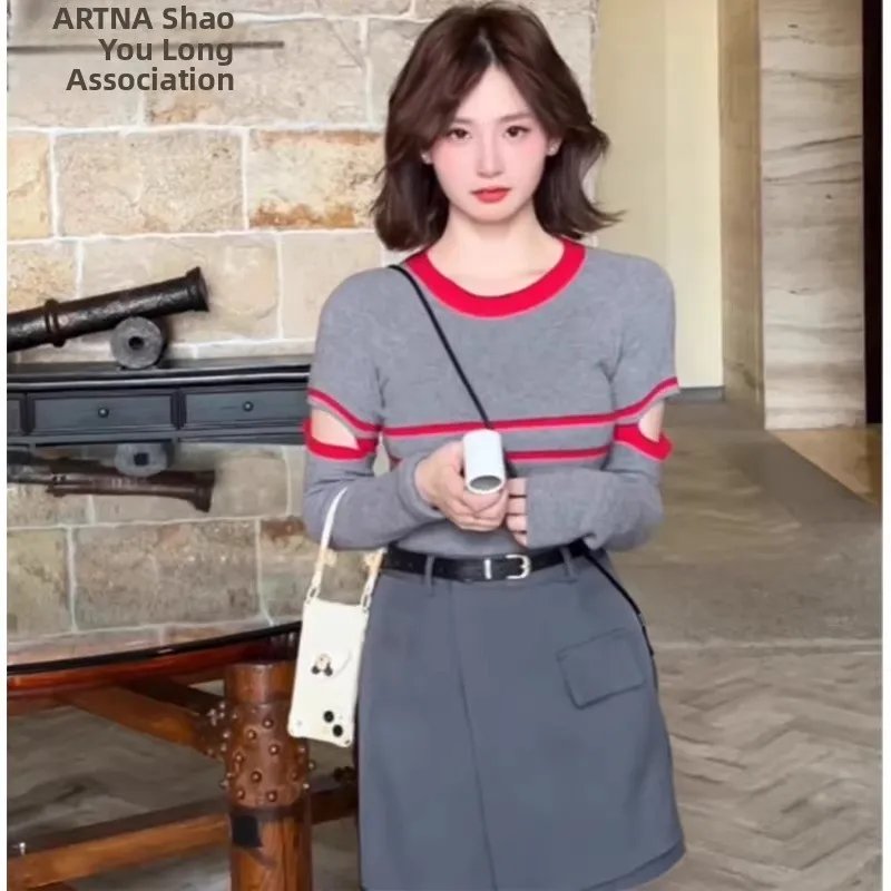 

Spring Faion Knitted Sweater And ort Skirt Two-Piece Set for plus Size Women Ele Slimming Sle New 2026 Collection