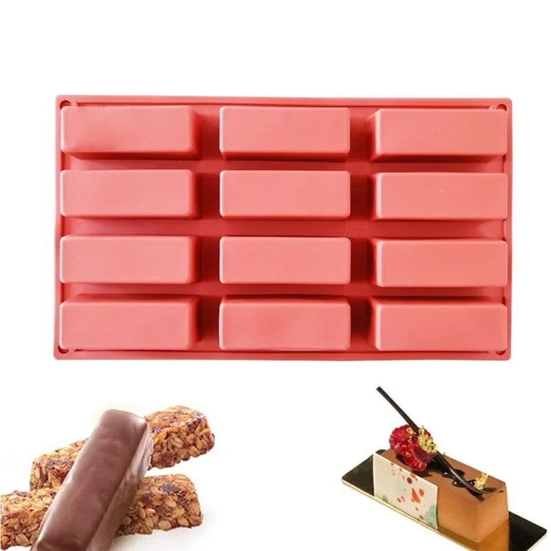 AB39-12 cavidad barras de proteína de silicona molde rectángulo Granola Bar herramienta para hornear molde de silicona molde de pastel francés herramienta de postre