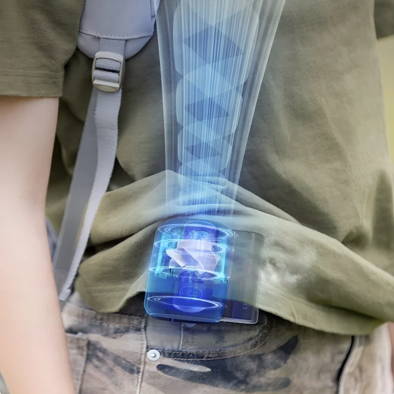 مروحة خصر محمولة قابلة لإعادة الشحن عبر USB يمكن ارتداؤها مع 3 سرعات، محمولة للتخييم في الهواء الطلق والمشي لمسافات طويلة والسفر - مروحة تبريد