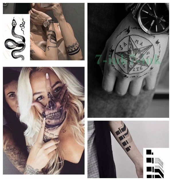 

Waterproof Temporary Tatoo Sticker Dark Pentagram Snake Python Totem Art Water Transfer Fake Tattoo Flash Tatto for Men Women