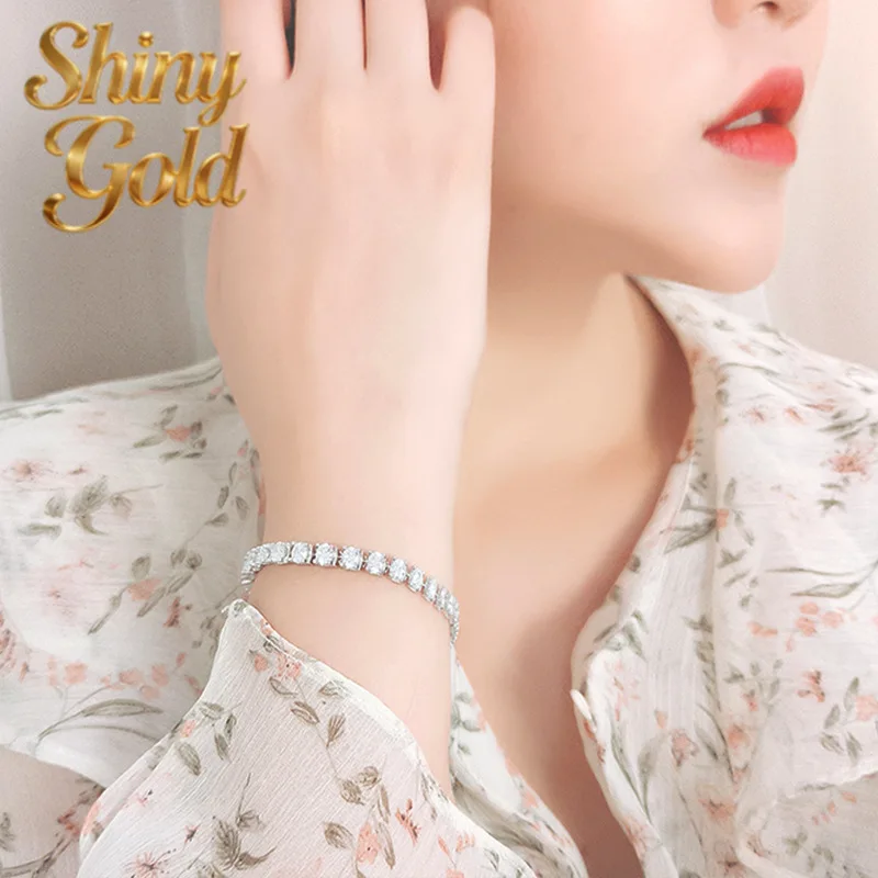 

ShinyGold Luxury Solid Platinum PT950 Ox Horn Each 0.2 karat Moissanite Diamond Bracelet Women's Full Diamond Bracelet