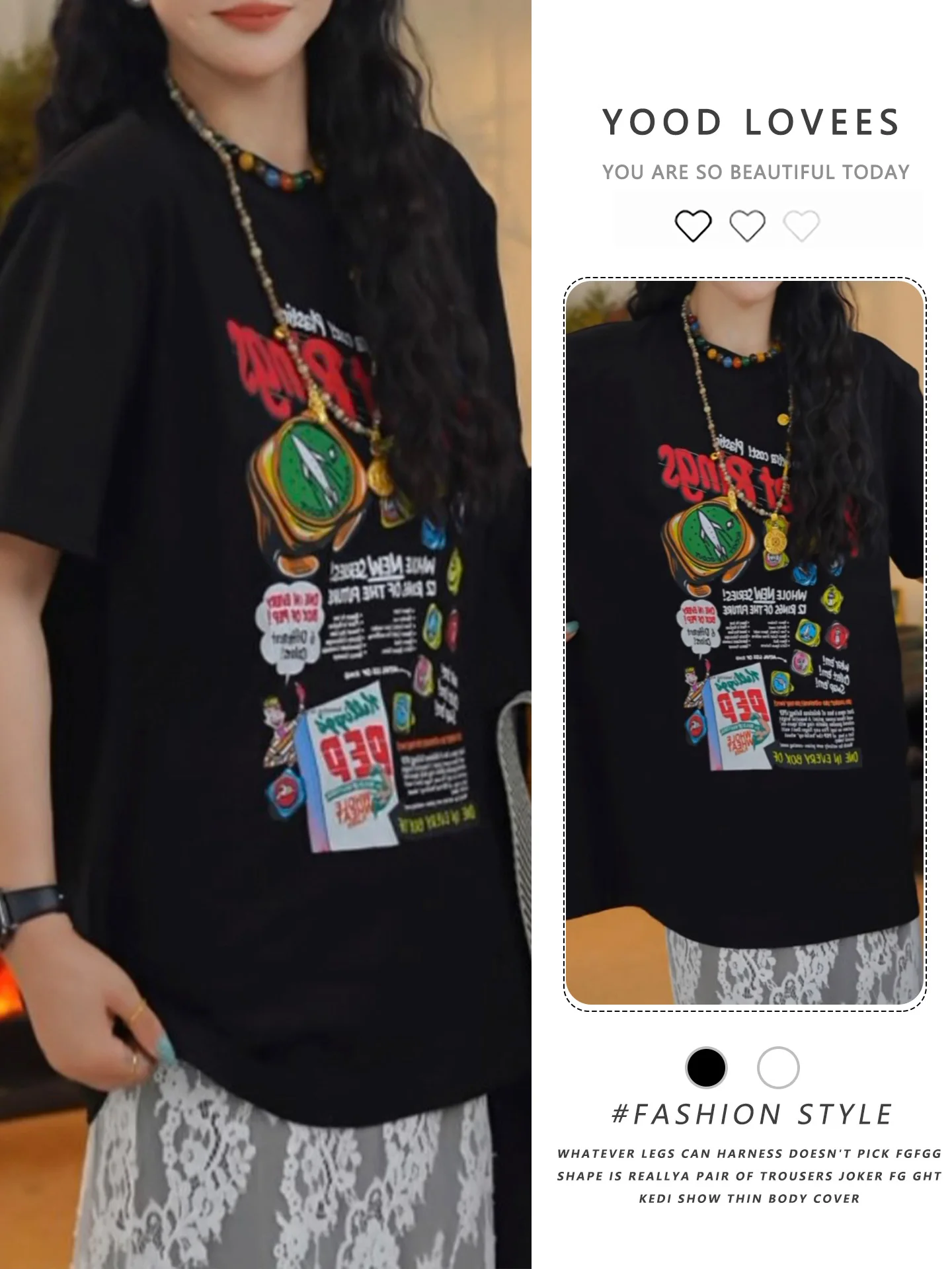 

Summer 2026 New Lazy Style Fashionable Two-Piece Set Cartoon Print Short Sleeve Top Lace Half-Skirt Women's Clothing Set