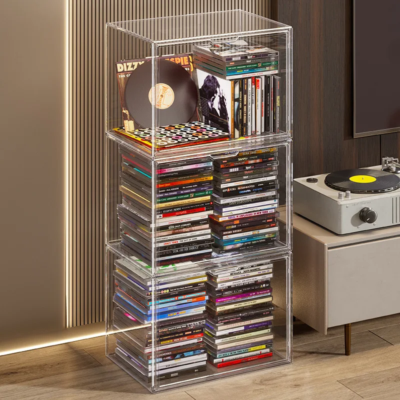 Transparent Bookshelf Album CD Desktop Dustproof Large Capacity Acrylic Display Cabinet Book Storage Box Magazine Sorting Box