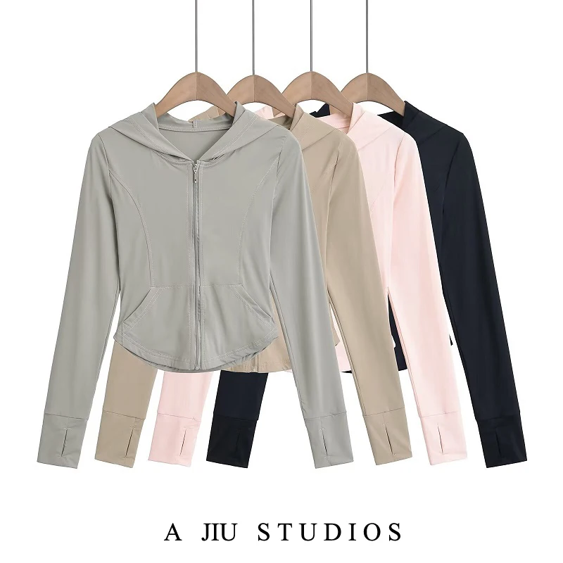 

Женский кардиган на молнии с капюшоном Spor Long Sve, защита от солнца, топ для йоги, эффективность похудения