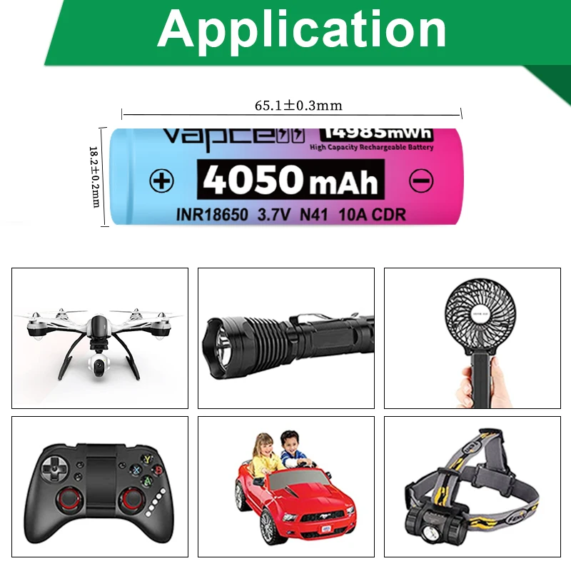 جديد قوس قزح 18650 بطارية Vapcell N41 4050mah 10A 3.7 فولت بطاريات ليثيوم أيون قابلة للشحن INR18650 أداة كهربائية بطارية ليثيوم