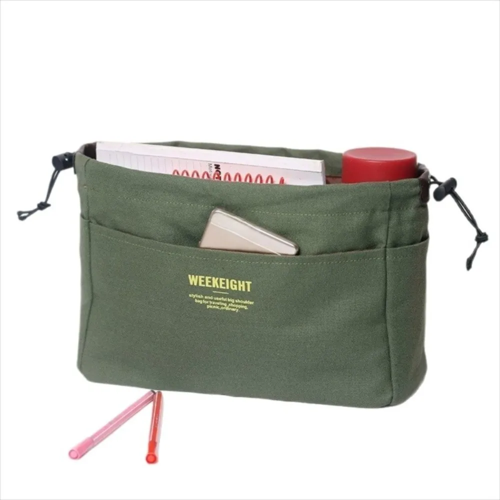 Canvas Drawstring Storage Organizers Portable Handbag Multi-Pockets Liner Bag Insert Organizer Sturdy Travel Storage Bag Girls