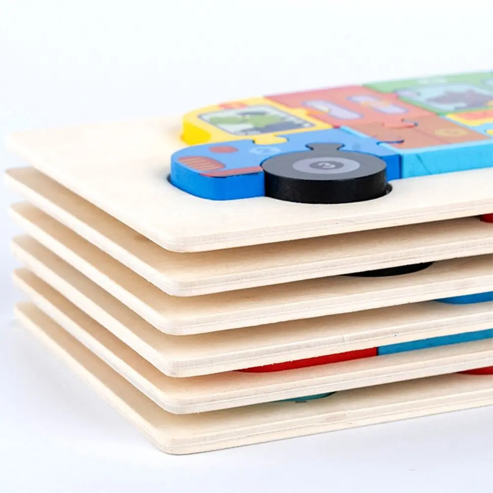School Bus Rectangle Police 3D Ambulance Kids Wooden Puzzle Toy Vehicle Jigsaw Early Education Toy Intelligence Game Puzzle