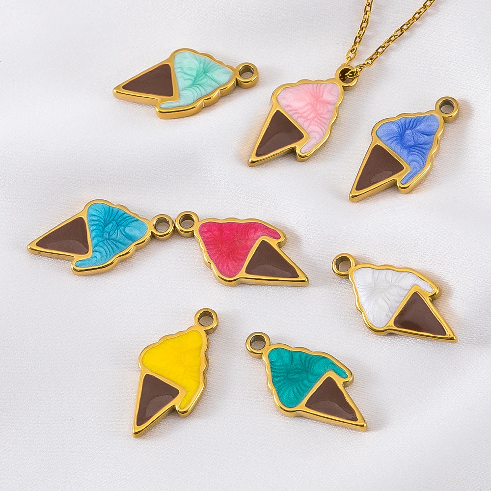 2 pçs de aço inoxidável múltiplas cores pingentes de sorvete encantos para diy jóias fazendo colar pulseira acessórios atacado