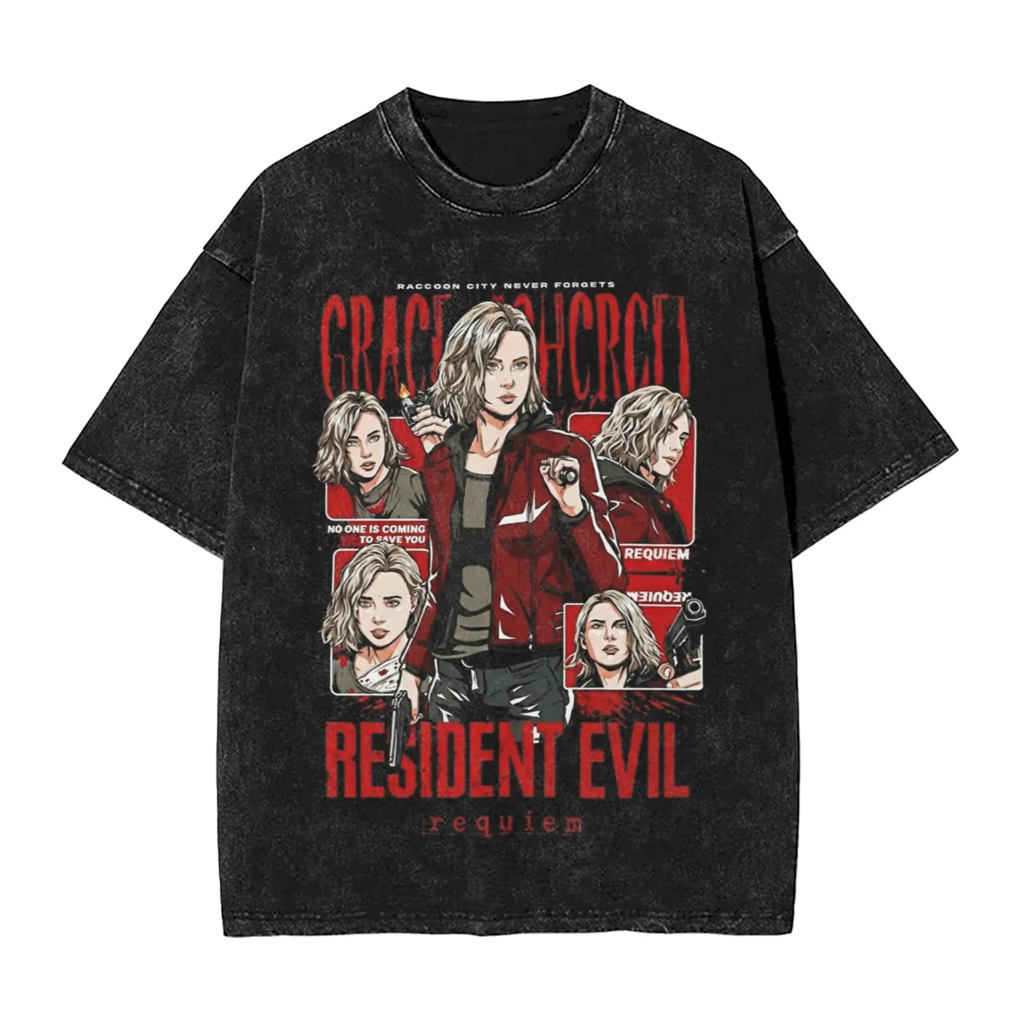 Grace Ashcroft Residents Evils T Shirts Hip Hop Washed Cotton Street T-Shirts  Retro for Men Women Tops Streetwear Summer Tees