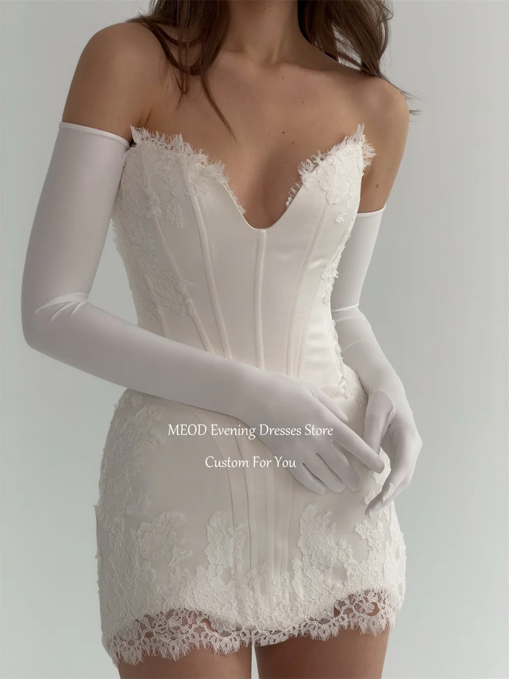 

MEOD Graceful sweetheart Short Wedding Dresses Sleeveless Vestido De Novia Vintage Lace Appliques Mini Wedding Gown Customized