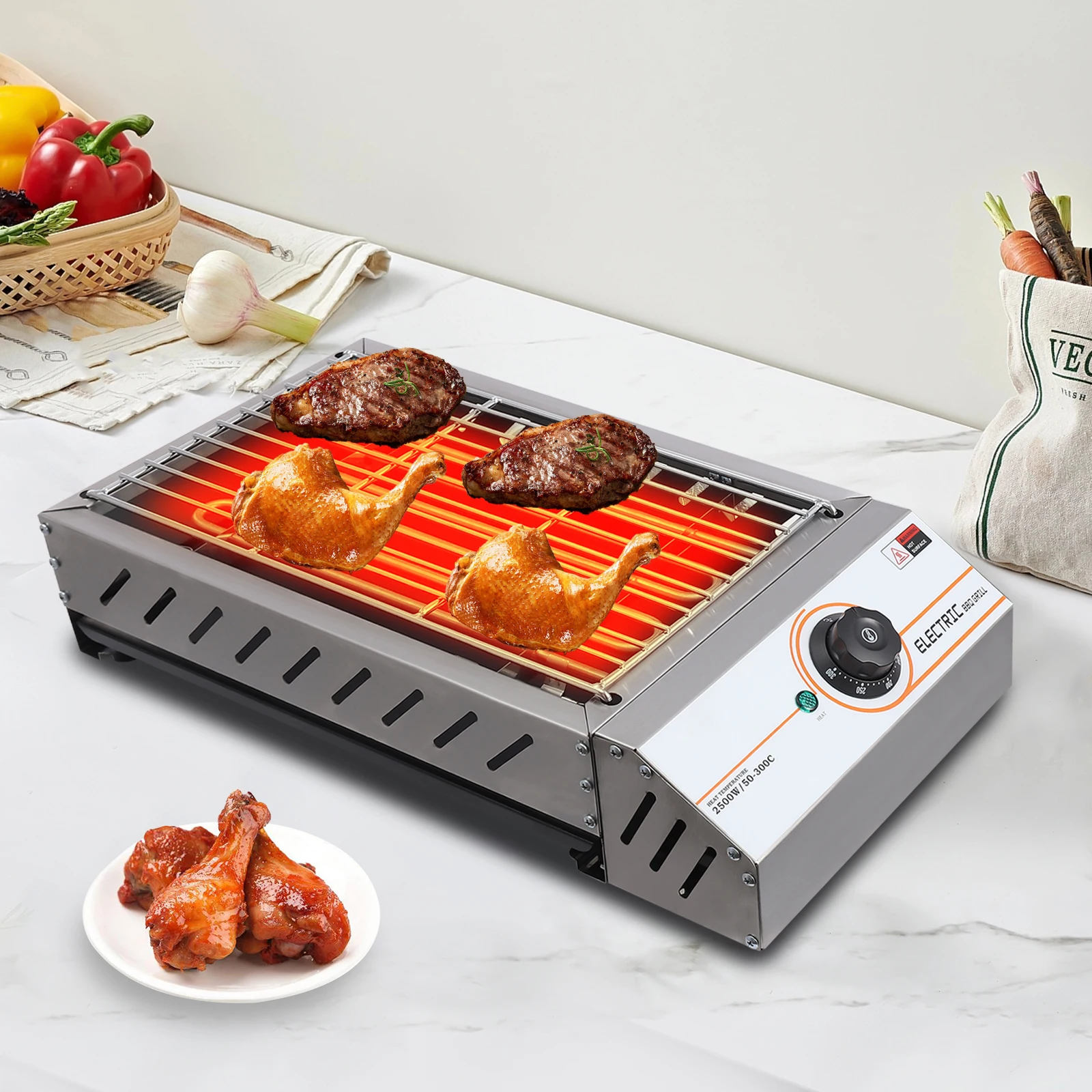 Elektrischer BBQ-Grill, 220 V, 2,5 kW, Edelstahl, Grill-Werkzeug-Set, Camping, Picknick, Outdoor, Grillbrenner, Küche, Kochmaschine