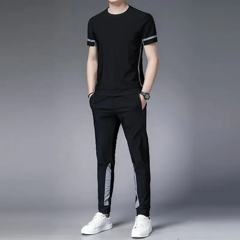 Pants Sets Smooth Top Sportswear Sports Suits Jogger Tracksuit Gym Clothes for Men Hot Male T Shirt Outdoor Short Quarter Sleeve