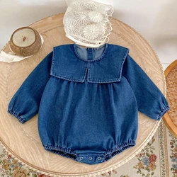 Autumn baby clothes, 0-3 year old girl jeans, sisters clothes, cute wear, large lapels, rompers