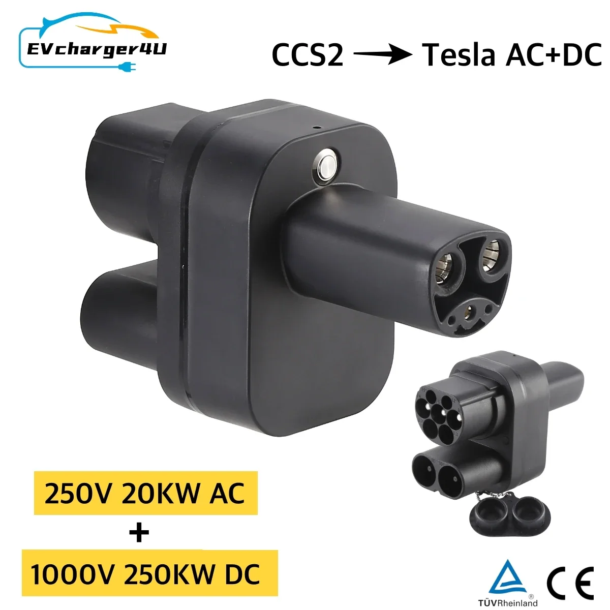 EVcharger4U CCS2 auf NACS AC DC-Adapter, passend für Tesla Model 3/X/Y, hergestellt in den USA, CCS2-Kombi-Adapter, unterstützt CCS2- und