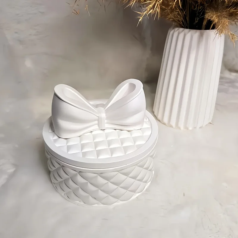 Leather Lattice Design Storage Box Clay Silicone Mold DIY Handmade Home Large Jewelry Organizer Plaster Gypsum Molds Bow Lid