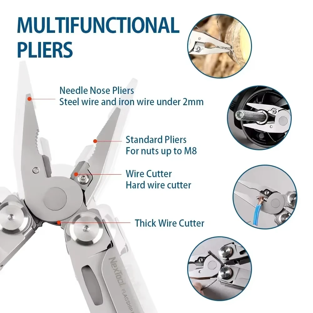NexTool Flagship Pro Multi-strumento 16 in 1 Pinza pieghevole Coltello tascabile Strumenti multifunzionali EDC Multiutensile tattico da campeggio all'aperto