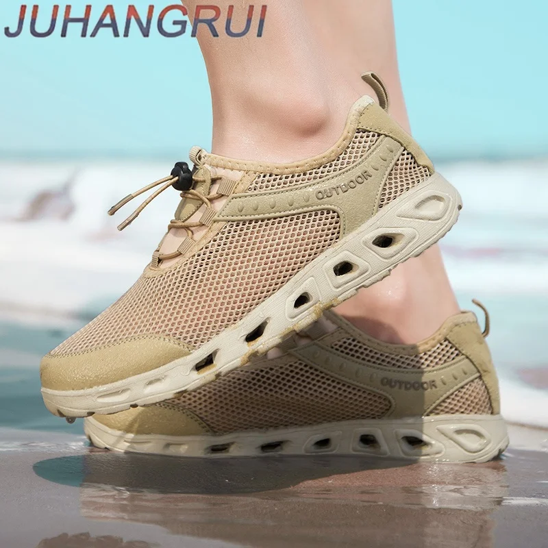 Summer Men Breathable Sneakers Hiking Shoes Men Outdoor Beach Wading shoes Mesh Shoes Non-slip Casual Shoes With Hollow Outsole