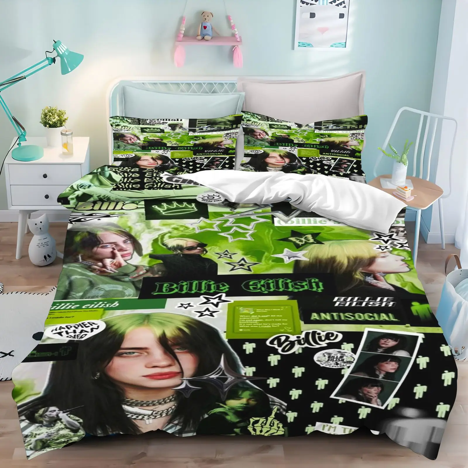 Billie Eilish 3D Printed Bedding Set Duvet Cover Pillowcase Home Textile Bed Linen Single Double Queen King Size