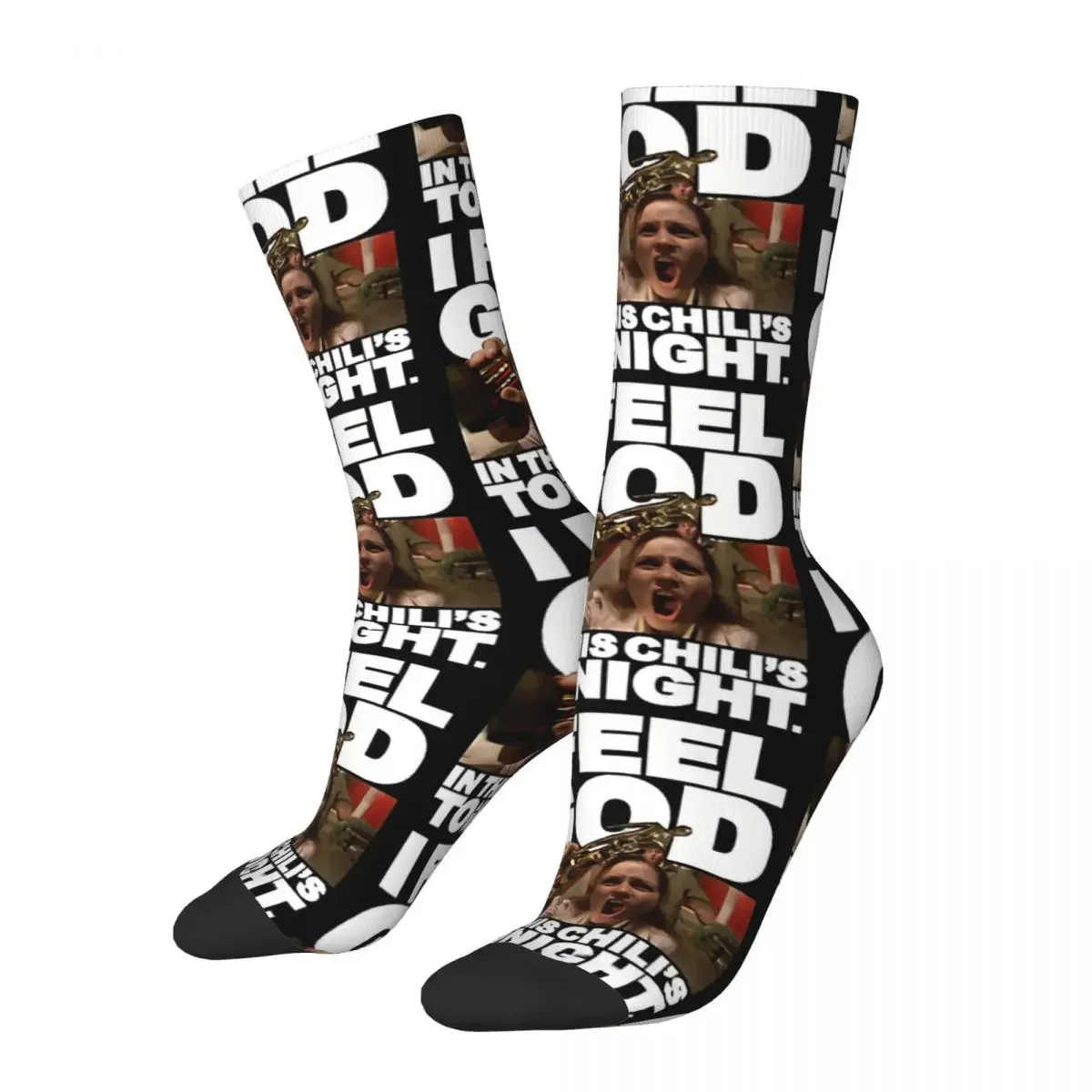 Funny Crazy Sock for Men I Feel God Pam Beesly Vintage The Office TV Breathable Pattern Printed Crew Sock Novelty Gift