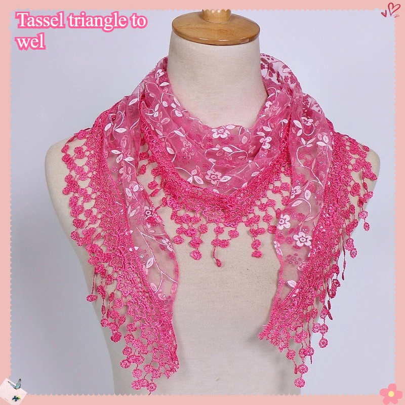 

2025 hot-selling shawl lace hollow solid color women's triangle scarf Korean version monochrome breathable clothing triangle