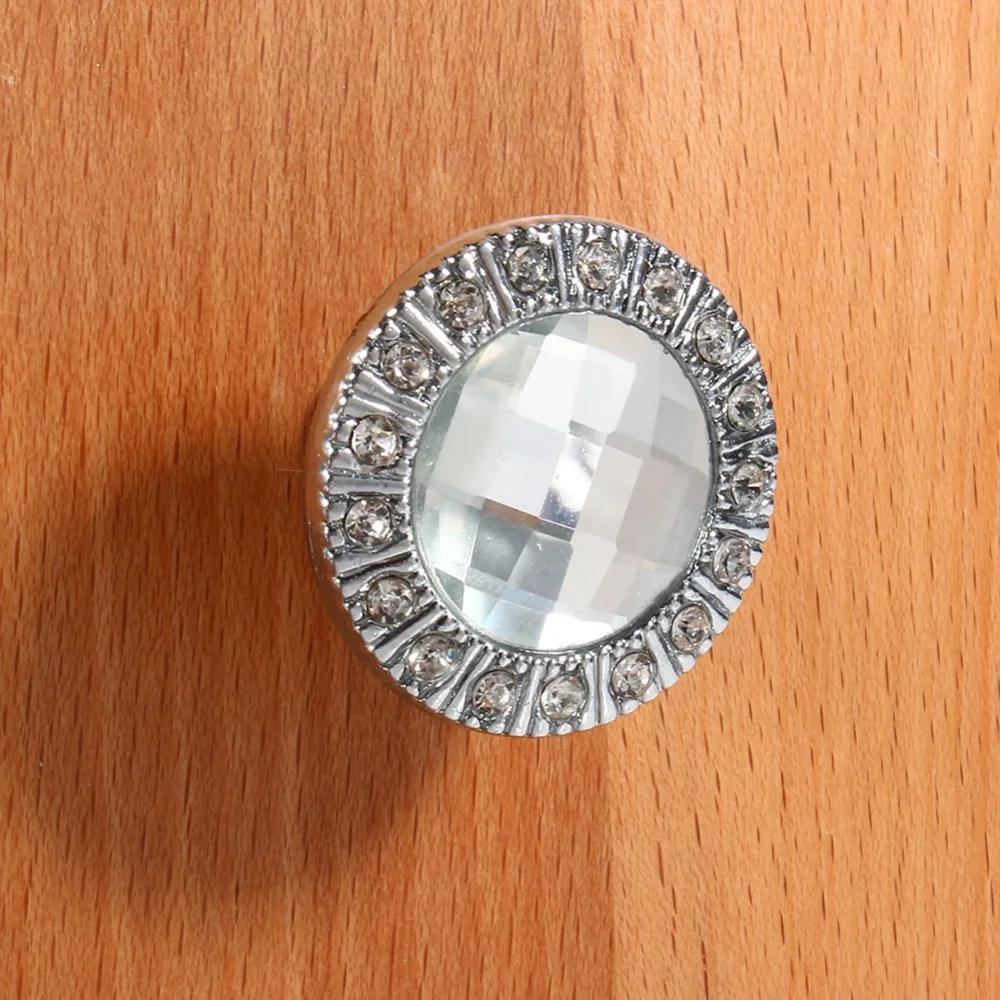5PCS Round Crystal Cabinet Knobs Silver Clear Glass Door Handles Decorative Hardware Shiny Inlay Rhinestone Drawer Pulls