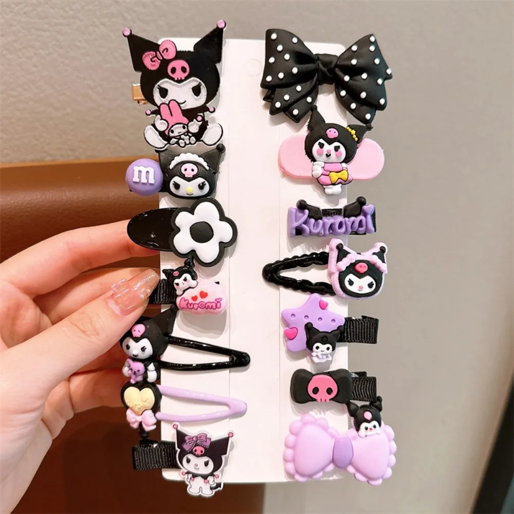 Sanrio Kawaii Hair Clip para Crianças, Animação Bonito Dos Desenhos Animados, Kuromi, Estudante, Acessórios de Cabelo, Festivais Presente, 14Pcs por Conjunto