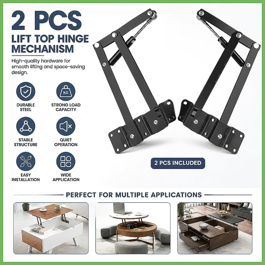 2PCS Lift Up Top Folding Hydraulic Tea Table Hinge Furniture Hardware Rack Shelf for Computer Desk Table Lifter, Heavy Duty S