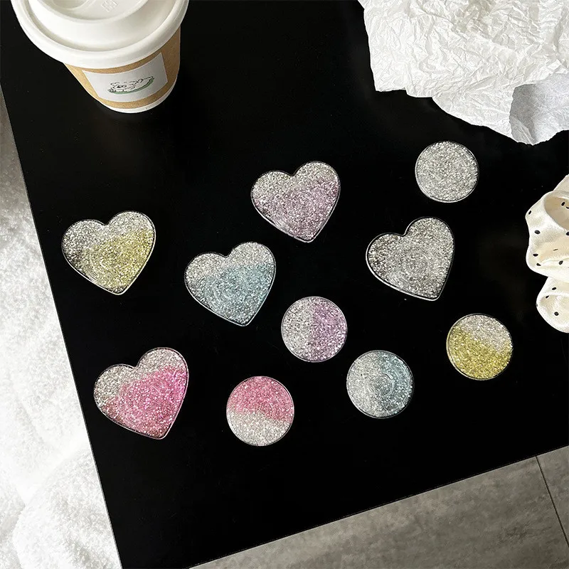 

Блестящее сердце, круговое складное кольцо на палец, подставка для мобильного телефона, держатель для Iphone 16, 15, Samsung, Xiaomi, держатель, кронштейн-подставка