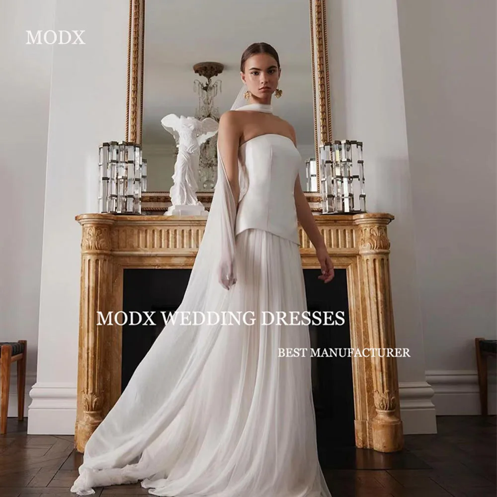 

MODX Simple A Line Soft Tulle Two Pieces Wedding Dresses Scalf Floor Length Bridal Gowns Vestido de noiva Custom Made