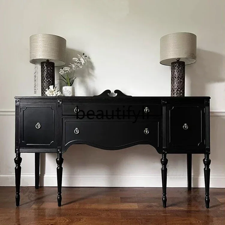 

A16 French retro solid wood porch cabinet, simple integrated decorative cabinet in the foyer, partition side cabinet