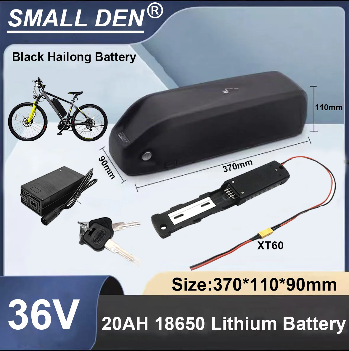 

New HaiLong 36V Built-in Lithium-ion 18650 Lithium Battery 30A BMS 20AH 750W-1500W Power Motor with 3A Charger and Key.