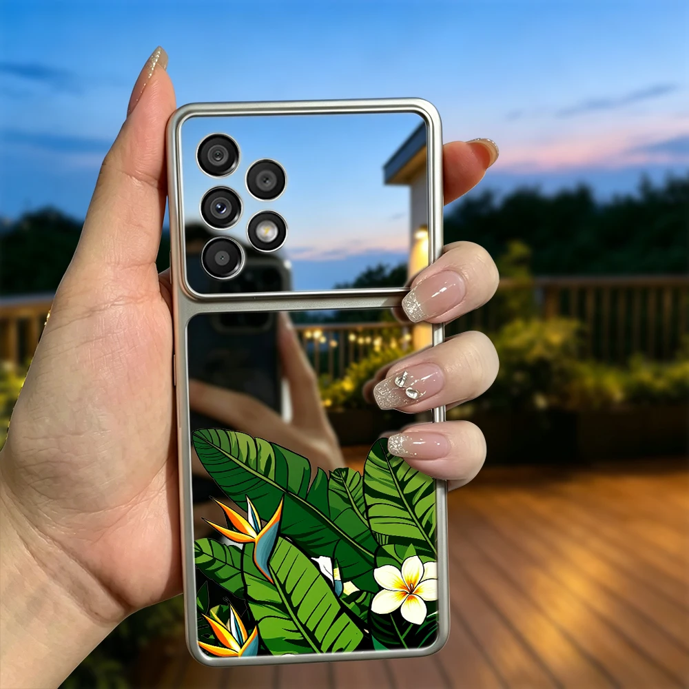 Leaves Flowers Mirror Phone Case For Samsung Galaxy A05 A06 A07 A13 A14 A15 A16 A17 A23 A24 A25 A26 A27 A33 A34 A35 A36 A37