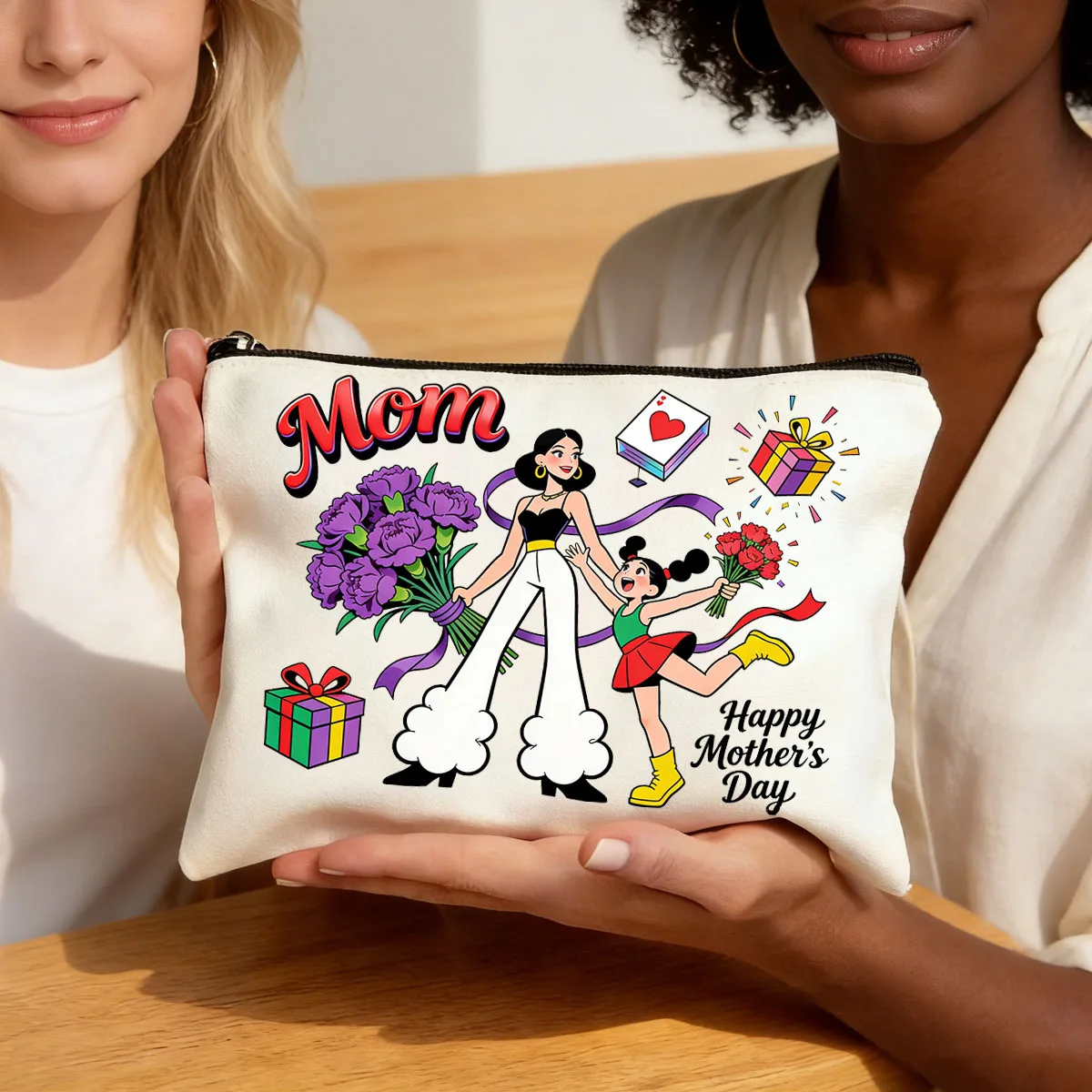 

1PC Mother's Day theme trend pattern canvas hand storage bag multifunctional canvas bag canvas pen bag