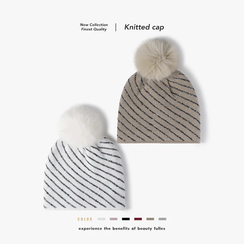 

Beanie Cap Velvet Striped men's women's Knit Hats Outdoor Warm Cold Hats Versatile Breathable Brimless Woolen Cap 4m645