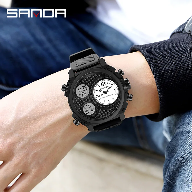 Sanda 3002 Fashion Design Cheap Price Hand Clock For Sports Teenagers Waterproof Analog Digital Luminous Wrist Watch