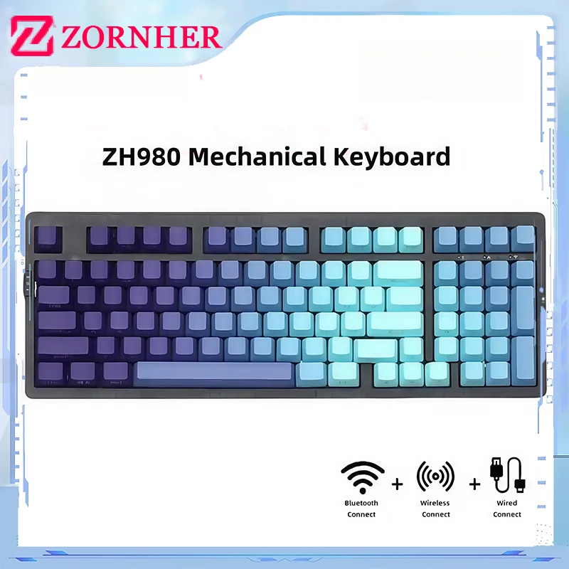 

ZORNHER ZH980 97Keys Mechanical Keyboard - Tri-Mode Wireless Hot-Swappable Switches Side-Print Keycaps Compact for Office/Laptop