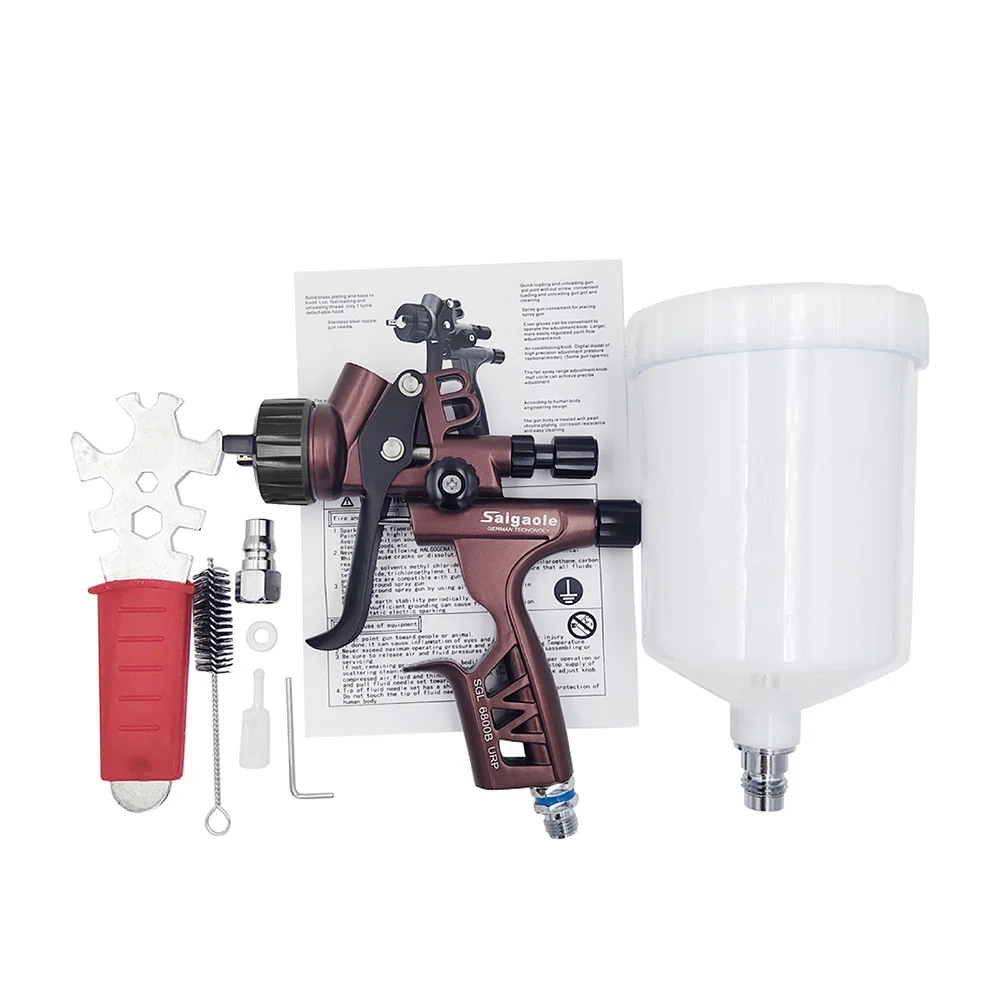 Pistolet de Pulvérisation HVLP 6800B de 1.3mm, Finitions Automobiles, Peinture à Brumisation Élevée, pour Tôle, Mobilier Industriel, en Cuir