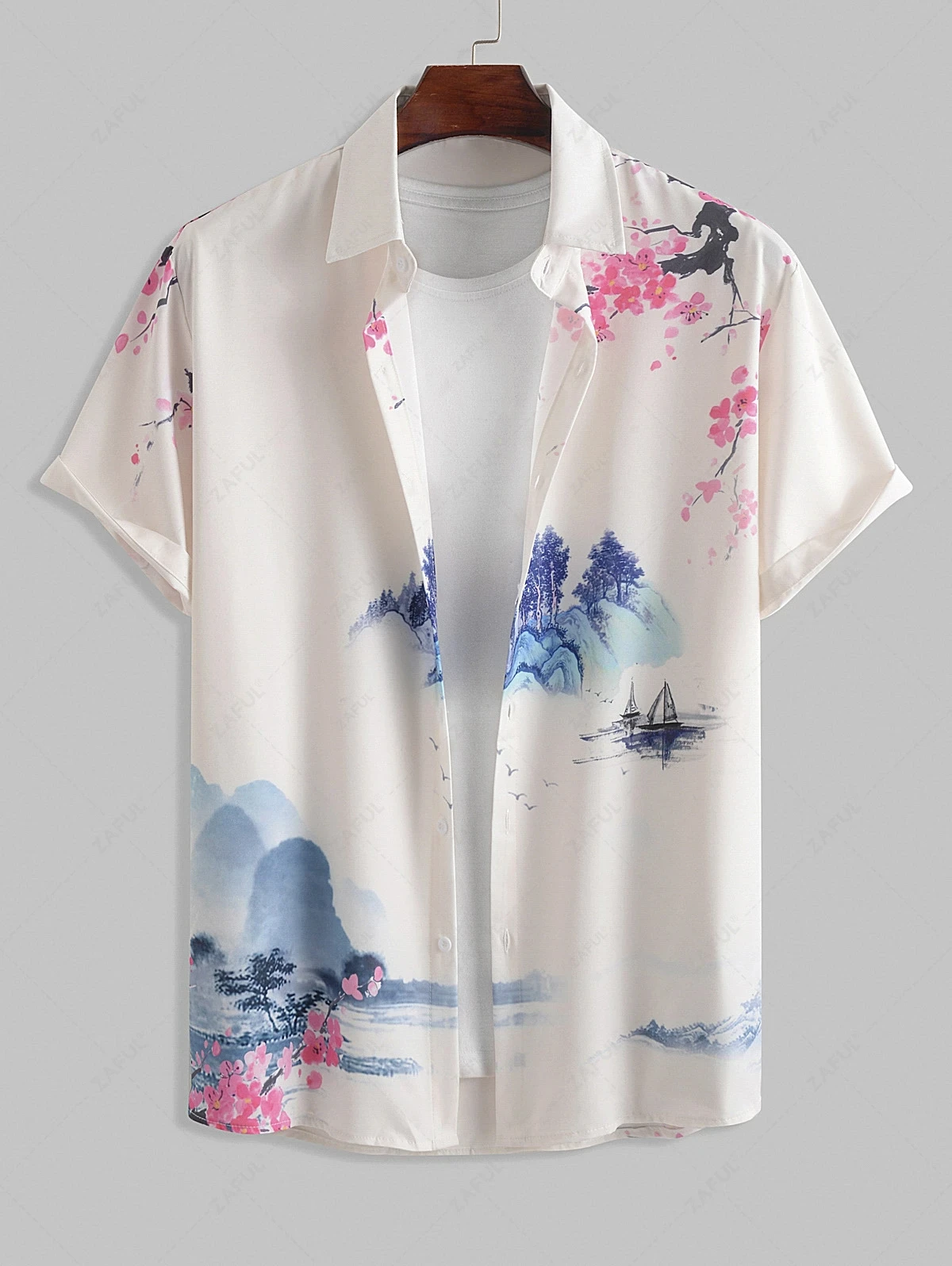 

Hawaiian style shirts Men's loose short sleeve tops, beach vacation and weekend adventure 3d printed landscape shirts